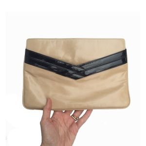 Salvatore Ferragamo Vintage Tan and Black Clutch